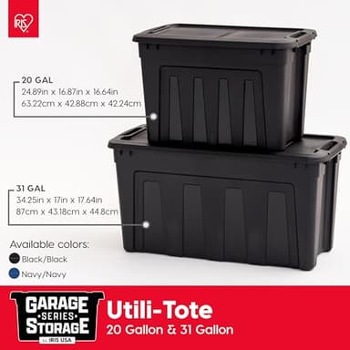 IRIS USA 31 Gallon Heavy Duty Storage Totes with Easy-Grip Handles, 4 Pack - Large Bins with Lids Garage Organizing Tubs, Durable Stackable Utility Containers, Made in USA - Black - Image 4