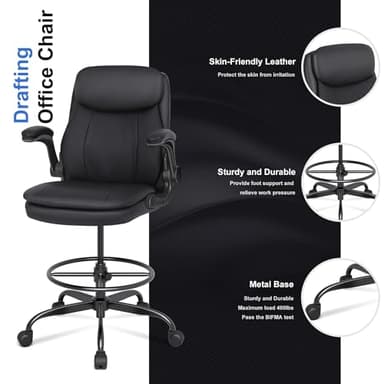 Misolant Drafting Chair, Tall Office Chair for Standing Desk, High Leather Executive Office Chair with Adjustable Height and Flip-up Armrest for Counter Height Desk - Image 4