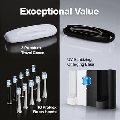 Aquasonic Duo Series PRO UV - ADA Accepted Electric Toothbrushes with UV Sanitizer - Inductive Charging Base - 5 Modes with Smart Timers - 10 Proflex Brush Heads & 2 Travel Cases - Image 6
