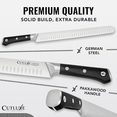 Cutluxe Slicing Carving Knife – 12" Brisket Knife, Meat Cutting and BBQ Knife – Razor Sharp German Steel, Sheath Included, Full Tang, Ergonomic Handle Design – Artisan Series - Image 2