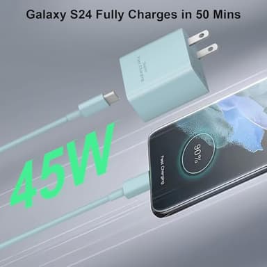 iPhone 17 16 15 Pro Max Charger Fast Charging, 45W USB C Charger with 10FT Type-C to C Cable for iPhone 17/17 Pro/17 Pro Max/16 Pro Max/16 Pro/16/16 Plus, 15 Pro Max/15 Pro/15, Galaxy S24/S23（Blue） - Image 2