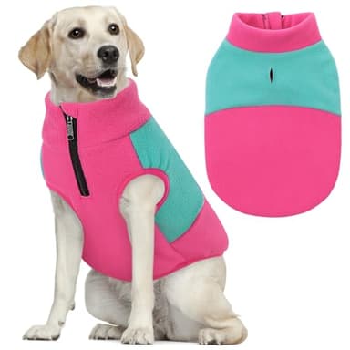 Queenmore Fleece Sweater for Large Dogs, Pet Vest Jacket Sweatshirt Winter Clothes for Boy Or Girl, Large Medium Small Size, Fuchsia/Mint, L - Image 1