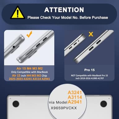 MOSISO Compatible with MacBook Air 15 inch Case 2025 2024 2023 Release M4 A3241 M3 A3114 M2 A2941 Touch ID, Plastic Hard Shell&Puffy Sleeve Bag&Keyboard Cover&Webcam Cover&Screen Film, Sand - Image 2