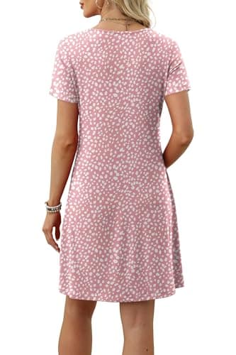 OFEEFAN Summer Dresses for Women 2025 Beach Vacation Loose U Neck T Shirts Casual Short Sleeve Dress Sundresses wih Pockets Trendy Floral 07 S - Image 4