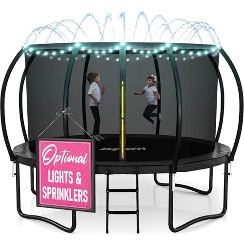 Trampoline for Kids and Adults - 8Ft 10Ft 12Ft 14FT Trampoline with Net - with Bonus Sprinkler and LED Lights/ASTM Certified/Extra Sturdy Recreational Outdoor Trampolines - Image 1