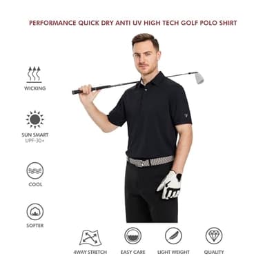 M MAELREG Mens Pique Polo Shirts Short Sleeve Performance Moisture Wicking Quick Dry Casual Golf Shirts for Men Black - Image 5