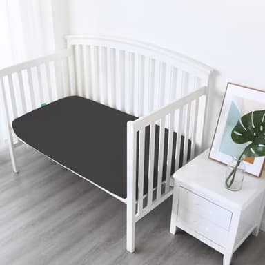 Biloban Crib Sheets Fitted, 2 Pack Crib Sheet Fits for Standard Crib Mattress, Neutral Toddler Bed Sheets for Baby Boys and Girl, Black, 52”X 28” - Image 2