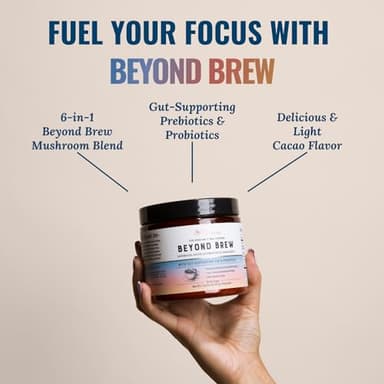 Live Conscious Beyond Brew - Coffee Alternative - Low Caffeine - Mushroom Complex w/Lion’s Mane, Reishi, Cordyceps & Chaga for Sustained Focus, Energy & Immunity - w/Prebiotics & Probiotics - 30 - Image 4