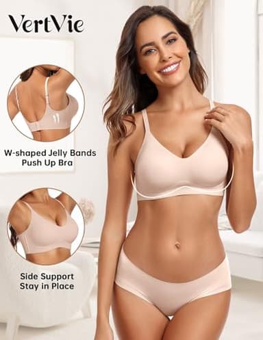 Vertvie Womens Seamless Bra No Underwire Comfort Push Up Bras Buttery Soft Wireless Bralette Full Coverage Sport Everyday Bra(Skin,Small) - Image 2