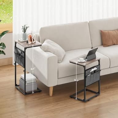 Vagusicc C Shaped End Table, 33'' Tall Side Table for Couch, Adjustable Height Small Couch Side Table for Small Spaces, C Table Slide Under Sofa Table TV Tray Arm Table for Living Room, Bedroom, Grey - Image 8