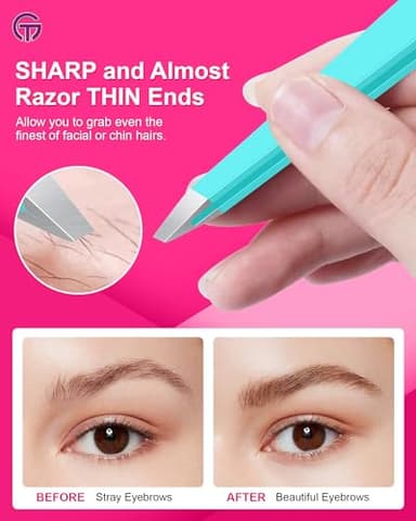 Expert Eyebrow Hair Removal Tweezer with Leather Case, GlamTweeler High Precision Slant Tip Stainless Steel Tweezers for Men and Women (Robin's Egg Blue) - Image 4