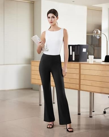 DLOODA Womens Dress Pants Stretchy Work Pants Business Casual Office Trousers Pull On Flare Slacks with 4 Pockets Black - Image 6