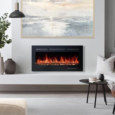 Sweetcrispy 60" Electric Fireplace Wall Mounted or Recessed Insert, 1500W/750W Freestanding Fireplaces Heater with Remote Control,13 Adjustable Flame Color, 12H Timer, Touch Screen - Image 9