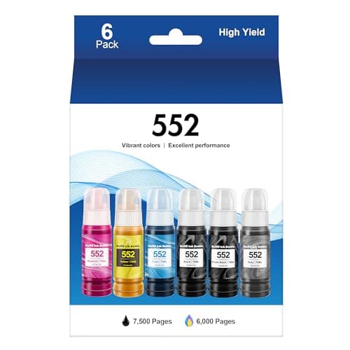 552 Pigment Ink Refill Ink Bottle for Epson 552 Ink Used for EcoTank Photo ET-8500, ET-8550 Printer (1 Photo Black, 1 Black, 1 Cyan, 1 Magenta, 1 Yellow, 1 Grey, 6-Pack) - Image 1