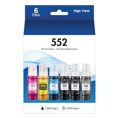 552 Pigment Ink Refill Ink Bottle for Epson 552 Ink Used for EcoTank Photo ET-8500, ET-8550 Printer (1 Photo Black, 1 Black, 1 Cyan, 1 Magenta, 1 Yellow, 1 Grey, 6-Pack) - Image 1