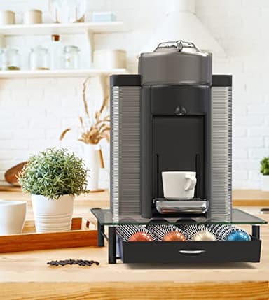 DecoBrothers Crystal Tempered Glass Vertuo Pod Holder Drawer, 28 Large or 56 Small Nespresso Capsule Organizer, Black - Image 2