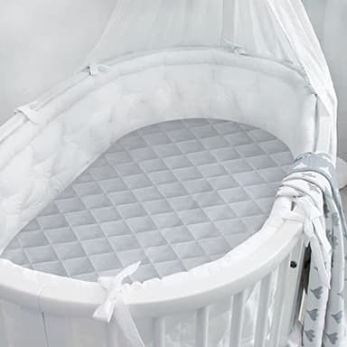 Bassinet Mattress Pad Cover Fit for Hourglass/Oval Bassinet Mattress, Waterproof Bassinet Mattress Protector Quilted Bassinet Sheets (32"x17") 2 Pack for Boys & Girls, Gray - Image 6