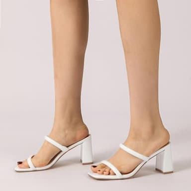 Avidirk Women's Square Open Toe Heeled Sandals Two Strap Mules Slip On Block Chunky Mid White Heels Sandals - Image 6