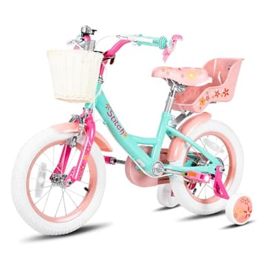 JOYSTAR Unicorn 12 Inch Kids Bike for 3 4 Years Girls Bike with Training Wheels Princess 12inch Kids Bicycle with Basket Doll Seat Streamers Green - Image 7