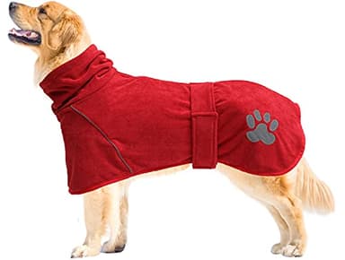 Dog Drying Coat, Puppy Bathrobe Towel wrap, Pyjamas Gown Microfibre Dog Robes with Reflective for Dog pet Super Absorbent - Red - L - Image 1