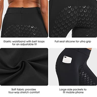 FitsT4 Sports Women's Full Seat Riding Tights Active Silicon Grip Horse Riding Tights Equestrian Breeches Black Size M - Image 2