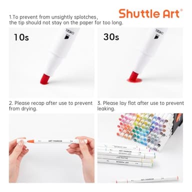 Shuttle Art 101 Colors Alcohol Markers, 100 Colors Dual Tip Art Marker Set Plus 1 Colorless Blender with Marker Case Perfect for Illustration Students Adult Coloring Sketching - Image 8