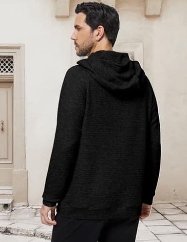 3rd hill Mens Textured Hooded Sweatshirt Long Sleeve Knit Pullover Hoodie Soft Classic Solid Jumper Sweater With Pockets Black - Image 5