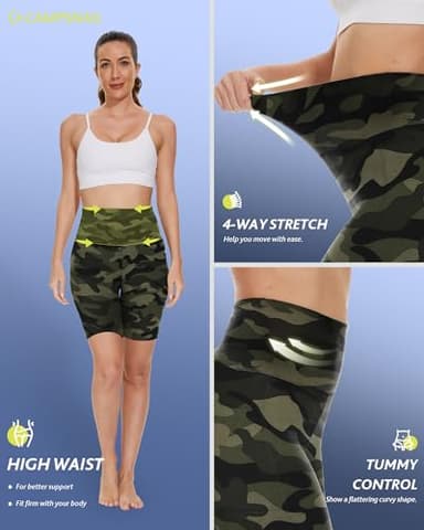 CAMPSNAIL Biker Shorts Women with Pockets - 3"/5"/8" High Waisted Workout Spandex Tummy Control Gym Running Yoga Shorts Green Camo - Image 3