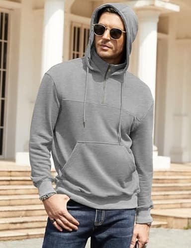 3rd hill Men's Quarter Zip Pullover Hoodies Long Sleeve Weight 1/4 Half Zip Drawstring Hooded Sweatshirt Kangaroo Pocket Gray L - Image 5