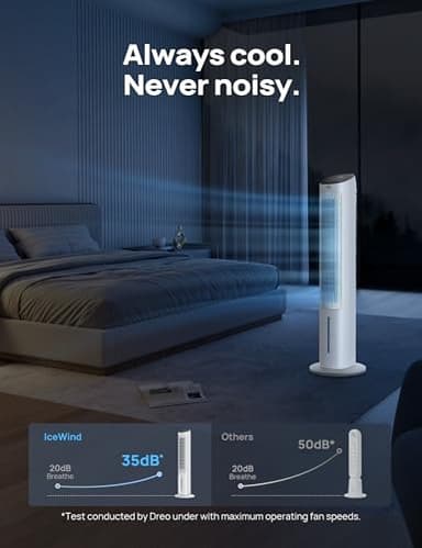 Dreo Evaporative Air Swamp Cooler, 40” Standing Fans that Blow Cold Air, 80° Oscillating Bladeless Cooling Fan for Bedroom, Removable Water Tank, Ice Packs, Remote Control, 4 Speeds, 7H Timer, White - Image 6