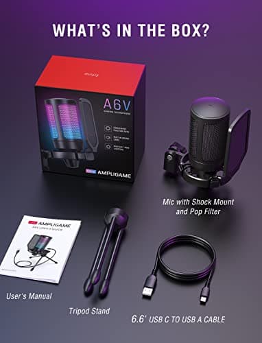 FIFINE Gaming USB Microphone for PC PS5, Condenser Mic with Quick Mute, RGB Indicator, Tripod Stand, Pop Filter, Shock Mount, Gain Control for Streaming Discord Twitch Podcasts Videos- AmpliGame - Image 9