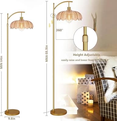 QIYIZM Floor Lamp for Living Room,Bedroom,Gold Dimmable Standing Lamp with Remote,Mid Century Modern Brass Tall Lamp Retro Vintage Green Glass Lamp Floor Light Boho Bohemian - Image 4