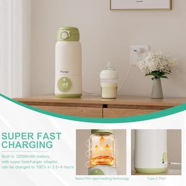Portable Bottle Warmer for Travel, 15oz Capacity Portable Milk Warmer for Baby, Formula, Breast Milk & Water, On The Go Bottle Warmer with Long Battery Life, Even Heating, Precise Temperature Control - Image 3