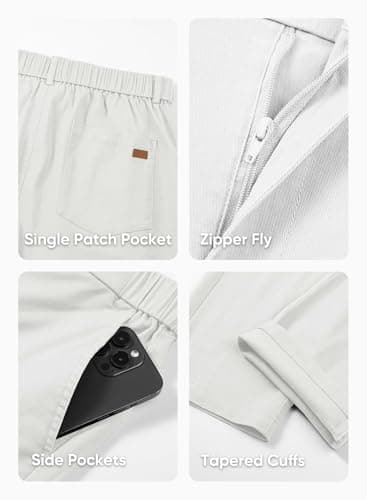 JMIERR Men's Stretch Chino Pants Business Casual Essentials Elastic Waist Classic Fit Tapered Cotton Twill Work Athletic Golf Dress Trousers, M, White - Image 5