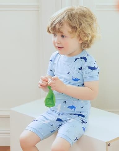 VAENAIT BABY Kids Infant Toddler Sleepwear Pajamas Pjs 4pcs Set Short Colorful Sky+Aqua Shark XL - Image 3