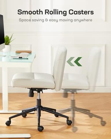 Marsail Criss Cross Chair with Wheels: PU Leather Cross Legged Office Chair Wide Armless Desk Chair Swivel Height Adjustable Vanity Chair for Make Up,Small Space,Bed Room(Beige) - Image 4