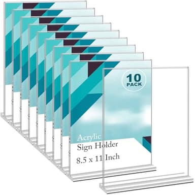 EHWINE Acrylic Sign Holder 8.5 x 11, 10 Pack Double-Sided Stand up Table Top Sign Holders, Clear Acrylic Picture Frame Menu Flyer Paper Holder Display Stand for Office Business Store Wedding Party - Image 1