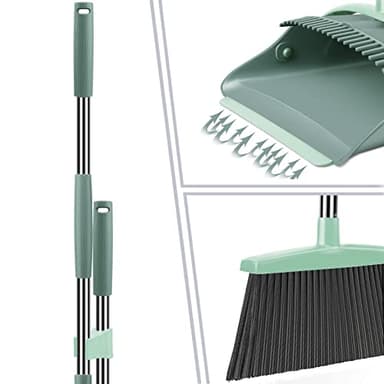 Broom and Dustpan Set for Home, Dust pan with Long Handle, Broom with Dustpan Combo Set, for Home Kitchen Room Office Lobby Floor Use Upright Stand Up Sweeping (Gray&Green) - Image 3