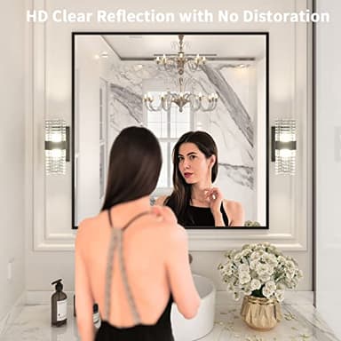 LOAAO 36"X36" Black Rectangle Bathroom Mirror Wall, Matte Black Aluminum Alloy Frame, Tempered Glass, Hangs Vertically or Horizontally, Easy to Install - Image 2