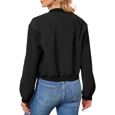 Zando Cropped Bomber Jacket Women - Short Black Cropped Jacket Women Button Down Jackets for Womens Trendy with Pockets Long Sleeve Baseball Casual Varsity Jackets for Daily Work Outdoor Travel S - Image 5