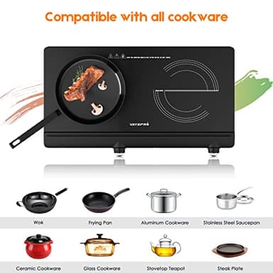 Infrared Double Burner Electric Cooktop - 1800W Portable Stove, Heat-up In Seconds, Countertop Cooktop for Dorm, Compatible with All Cookware - Image 3