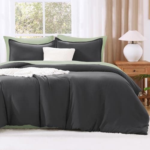 Litanika Oversized King Comforters Dark Grey Super King Size, 3 Pieces Lightweight Solid Bedding Comforter Set, All Season Fluffy Bed Set (120x120In Comforter & 2 Pillowcases) - Image 1