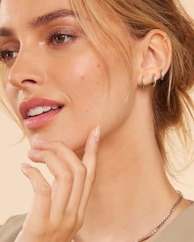 Supneer 4 Pairs Small Silver Hoop Earrings for Women Silver Hoops Men 18K Huggie Earrings Hypoallergenic Cartilage Mini Dainty Sleeper Jewelry Set 6mm 8mm 10mm 12mm - Image 3