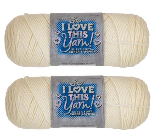 Hobby Lobby I Love This Yarn - 4 Medium 100% Acrylic Yarn for Crocheting & Knitting Blankets, Hats & Accessories, Set of 2, 20 Ivory - Image 1