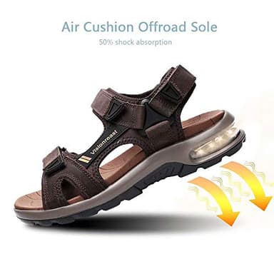 visionreast Mens Open Toe Leather Sandals Outdoor Hiking Non Slip Sandals Air Cushion Soprt Casual Beach Sandals - Image 5