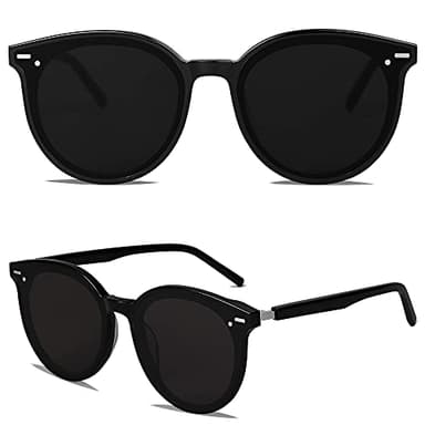 SOJOS Classic Round Sunglasses for Women Men Retro Vintage Shades Large Plastic Frame Sunnies SJ2067 with Black Frame/Grey Lens - Image 3