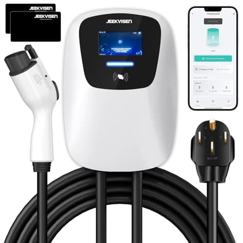 JEEKVISEN Level 2 EV Charger 48Amp 240V NEMA 14-50 Plug: Electric Vehicle Charging Station with APP Control, WiFi Enabled EVSE, RFID Card - Compatible with Tesla and All EV Brands (White) - Image 1