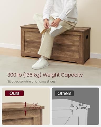 VASAGLE Storage Chest, Storage Bench with 2 Safety Hinges, Farmhouse Style, 15.7 x 39.4 x 18.1 Inches, for Entryway, Bedroom, Living Room, Honey Brown ULSB061K01 - Image 7
