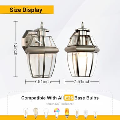 Outdoor Wall Lantern, 12 Inch Exterior Light Fixture, Waterproof Porch Lights with Glass Shades, Wall Mounted Outside Lighting for Farmhouse Patio Doorway Garage (E26 Base Max 40W) - Image 5