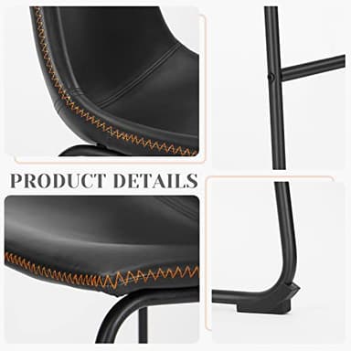 Bar Stools Set of 2, Counter Height Bar Stools with Back, 26 inch Armless Industrial Faux Leather Barstools with Metal Legs and Footrest, Modern Dining Chairs for Home Kitchen Island, Black - Image 5